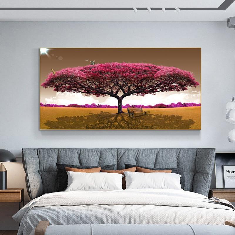 Baum des Lebens Gustav Klimt Landschaft Blumen Wand Leinwand Gemälde skandinavisches Poster Druck Bild für Wohnzimmer Home Decor 60x120cm No frame rot/blau