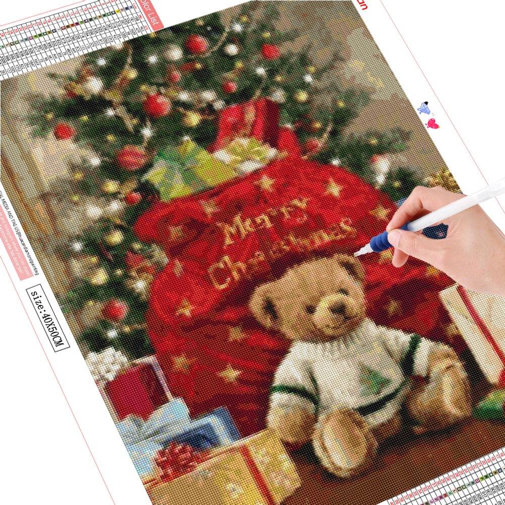 5D-Diamant-Gemälde zum Selbermachen, Bär, voller quadratischer Diamant-Stickerei, Tier-Set, Weihnachtsdekoration, Wandkunst Full Square (20X30CM)