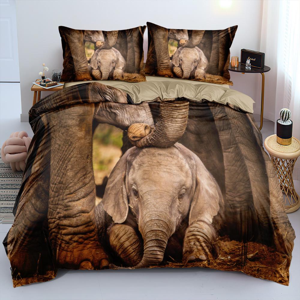 3D-Elefant-Muster-Bettwäsche-Set, Bettwäsche-Set, Schlafzimmer, Zuhause, Bettwäsche-Set, Bettbezug, Kissenbezug, 2/3-teilig, ultraweiche Heimdekoration EU Single 135x200cm