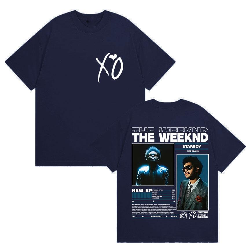 Rapper THE WEEKND STARBOY XO Tour 2026 Retro Grafik T-Shirts Herrenmode Hip Hop Oversized Baumwoll-T-Shirt Mann Fans Streetwear XXXL navy blau