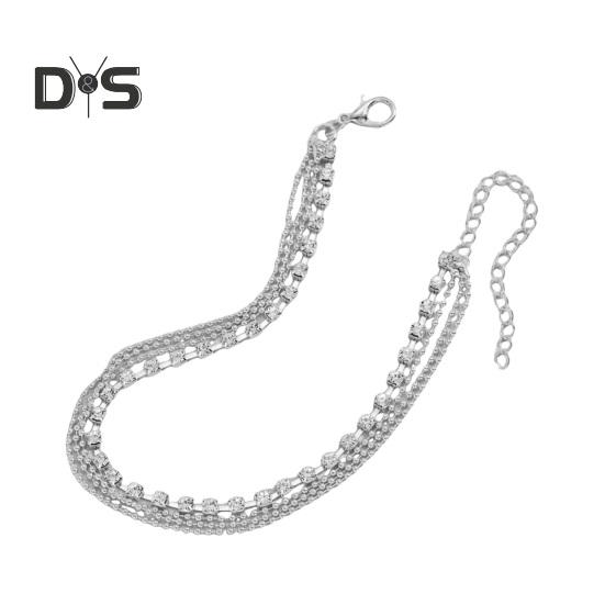 Fußkettchen für Frauen, mehrlagiges Strass-Dekor, verstellbare Länge, polierter Knöchelschmuck für Damen, Fußkette, Geschenk zum Geburtstag oder Jahrestag silber