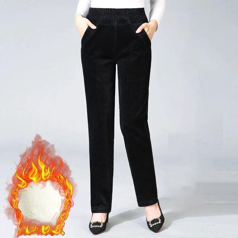Damen-Winterhose, gepolsterte, verdickte Hose, Damenhose mit hoher Taille, mittleres Alter, lässige gerade Hose M schwarz