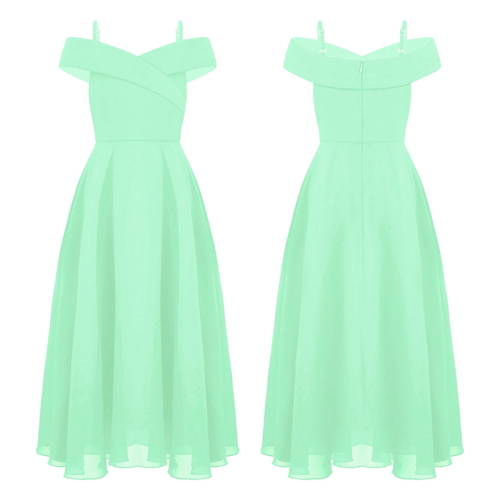 Festliche Mädchen- und Kinderkleider, langes Blumenmädchenkleid, Chiffon, Sommer-Partykleid, Brautjungfer, Hochzeit, Festzug, Ballkleid 15-16 Years minze, grüne