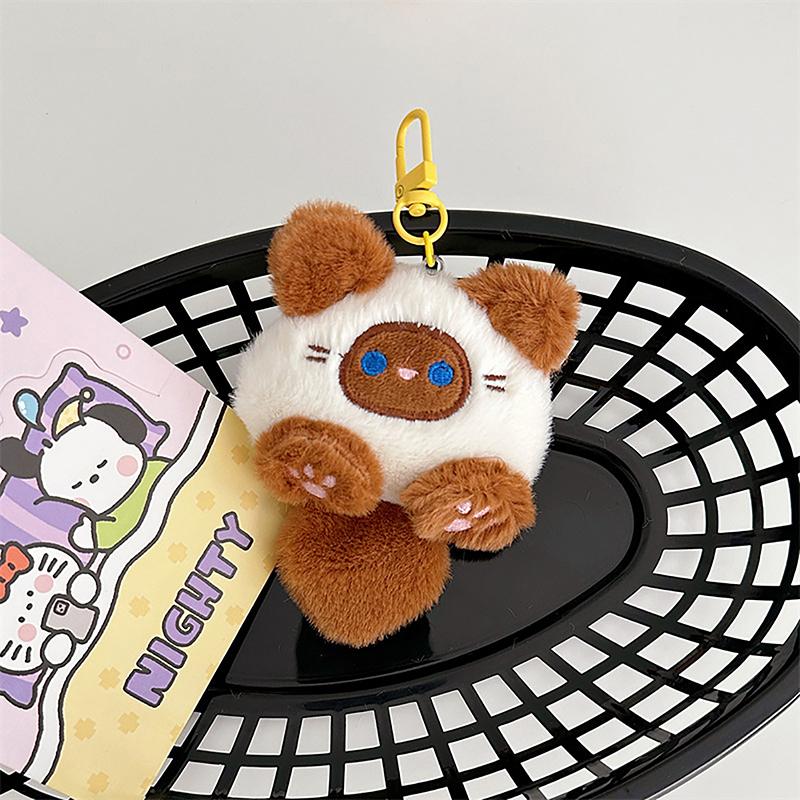 Quietschender Langschwanz-Katzen-Plüsch-Schlüsselanhänger, süßer, weicher ausgestopfter Katzen-Schlüsselring, Taschenornamente, Kawaii-Katzen-Plüschpuppe, Schlüsselanhänger 4