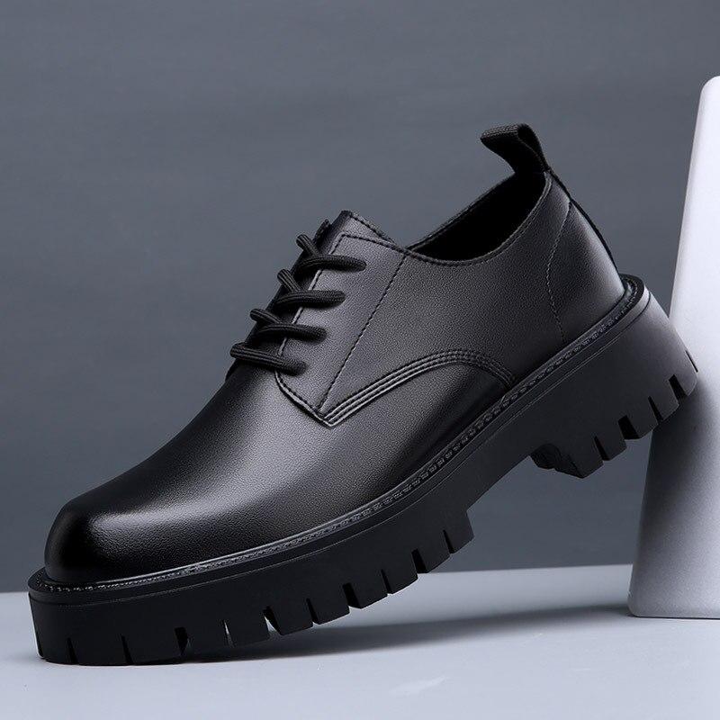 Fashion Echtes Leder Schuhe Männer Marke Schuhe Dicke Sohle Rutschfeste Kuh Leder Herren Casual Schuhe 43 schwarz