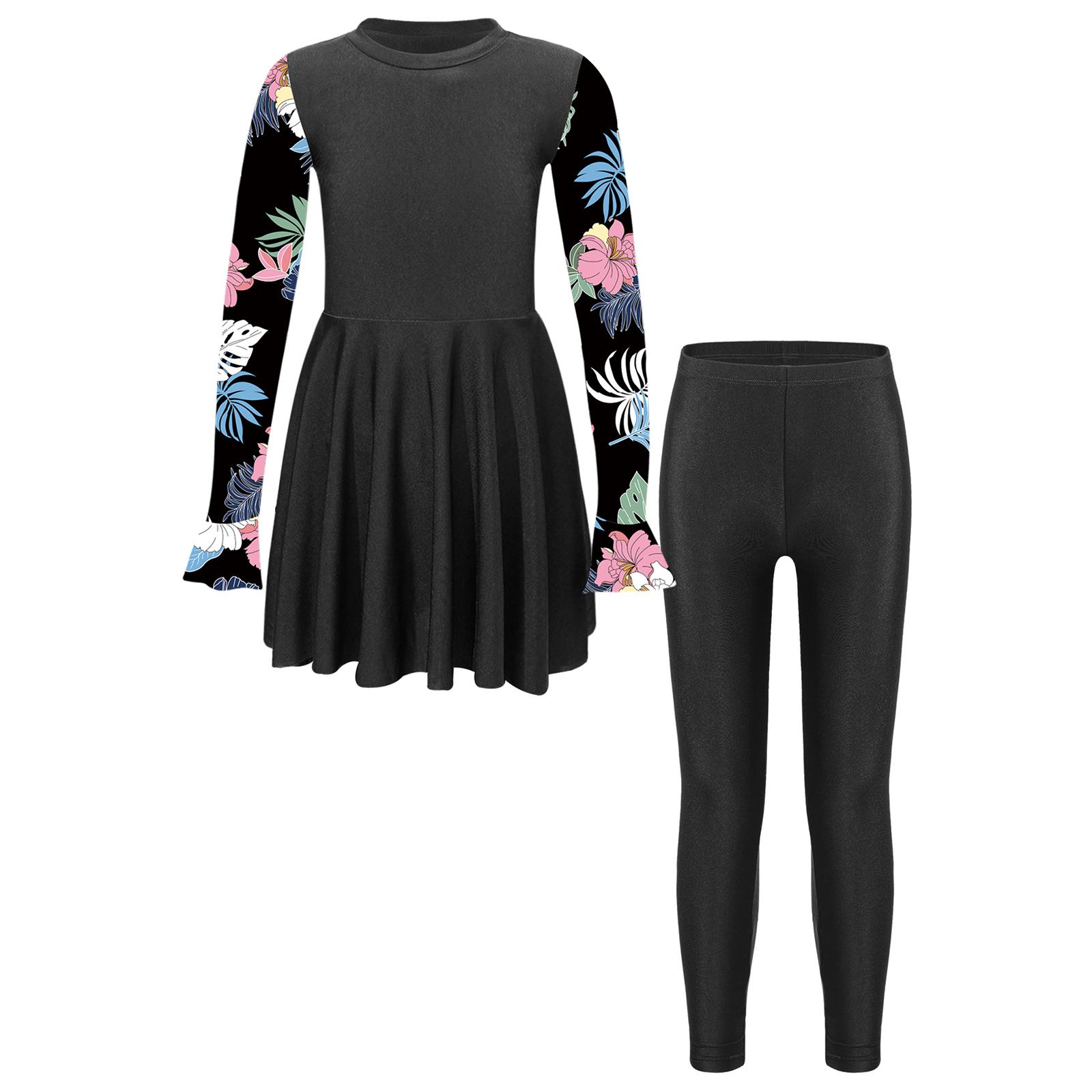 Muslimischer Badeanzug für Mädchen, islamische Badebekleidung, Hijab, Burkini, Kinder-Badebekleidung mit vollständiger Abdeckung, Sonnenanzug 11-12 Years schwarz