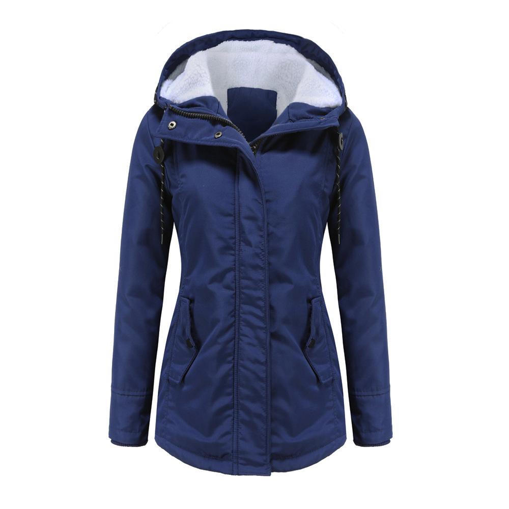 Damen-Wintermantel, neuer warmer Baumwollmantel, dicke und samtige Baumwolle, lässige Kapuzenjacke 2XL navy blau