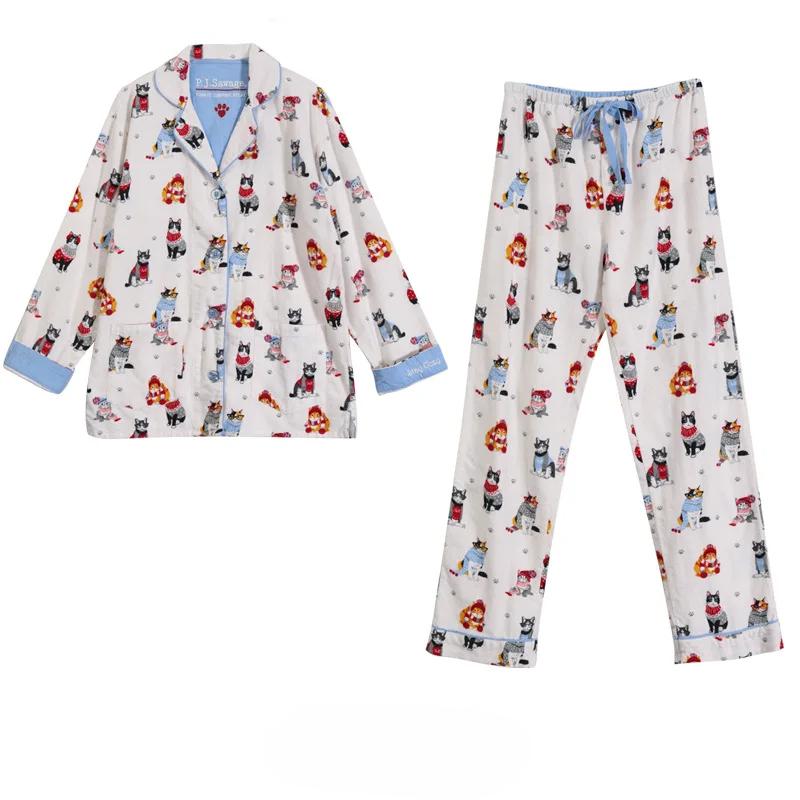 Damen Pyjama Set Hundeaufdruck Damen Herbst und Winter Damen Pyjama 2-teiliges Pyjama Set mit Hose für Damen M