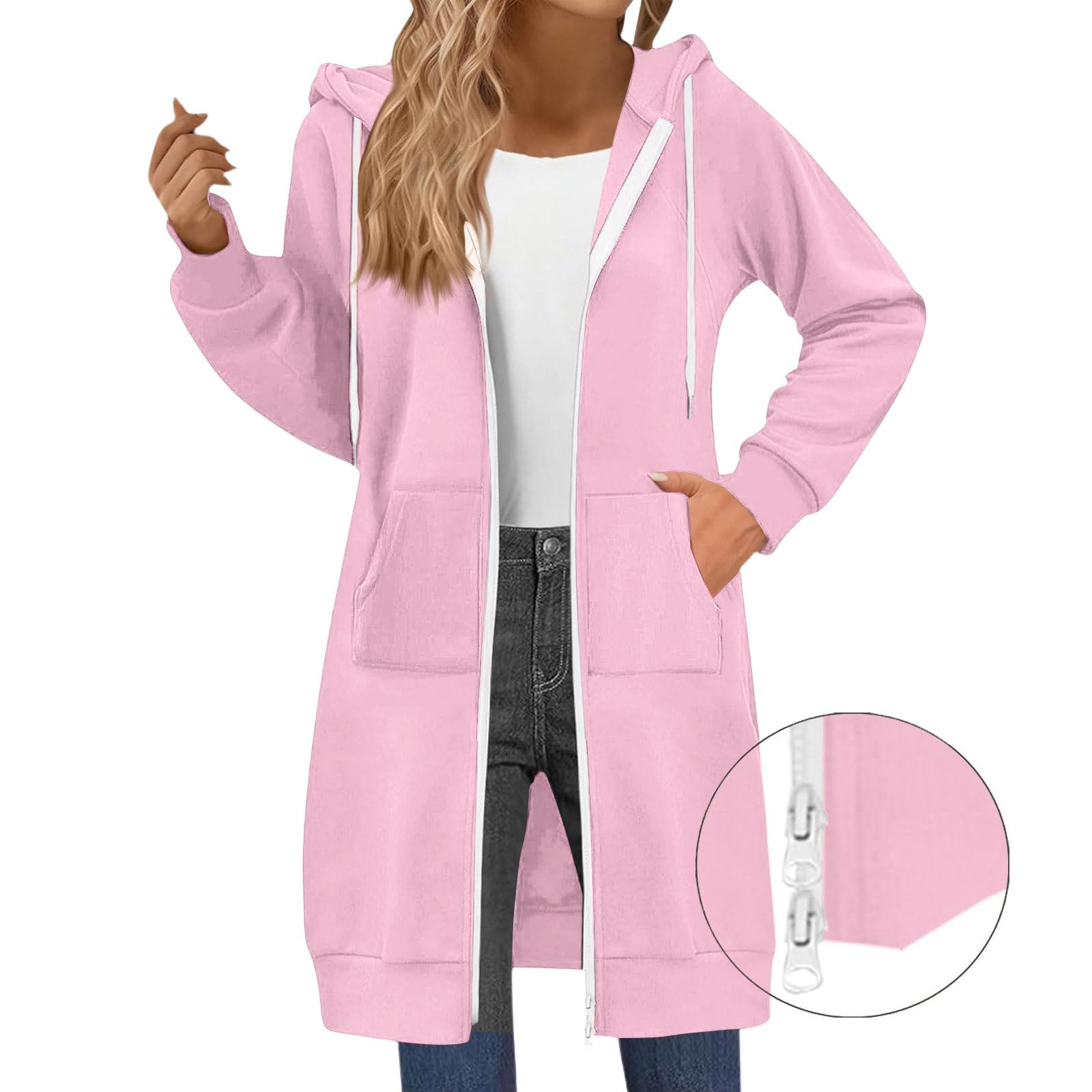 Damenmode Raglanärmel Langarm Casual Jacke mit Doppelreißverschluss Hoodie XXL rosa