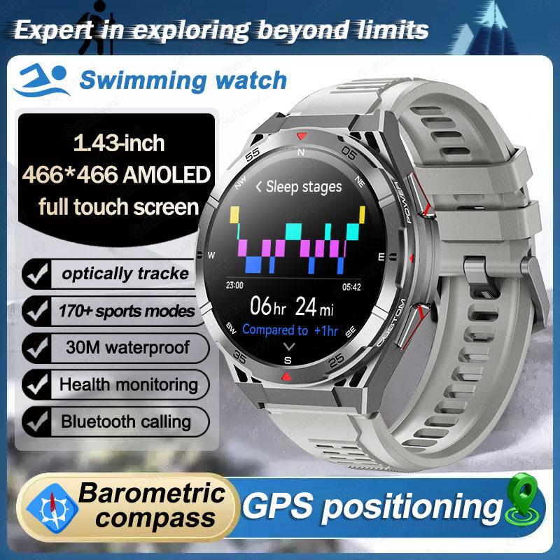 2025 Neue GPS Smartwatch Herren Bluetooth Anruf 100+Sport GPS Track Uhren Sprachassistent Wasserdichte Smartwatch Für Android IOS Silicone Belt silber