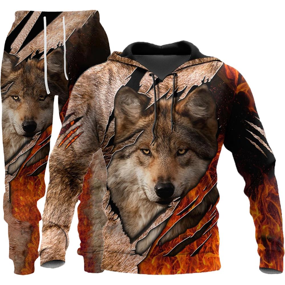 Wolf 3d Gedruckt Hoodie Kleidung Anzug Hosen Anzug Männlich Frühjahr Und Herbst Casual Sweashirt Pullover Männer Trainingsanzug Set Mode männer XL