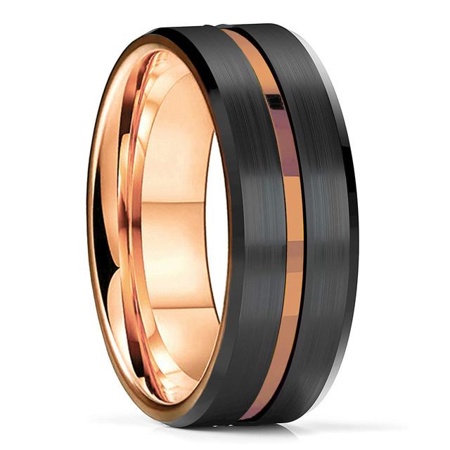 Trendige 8 mm grüne Farbe, Nut, abgeschrägte Kante, Wolfram-Eheringe für Männer, schwarzer gebürsteter Stahl, Verlobungsring, Herren-Ehering 8 violett