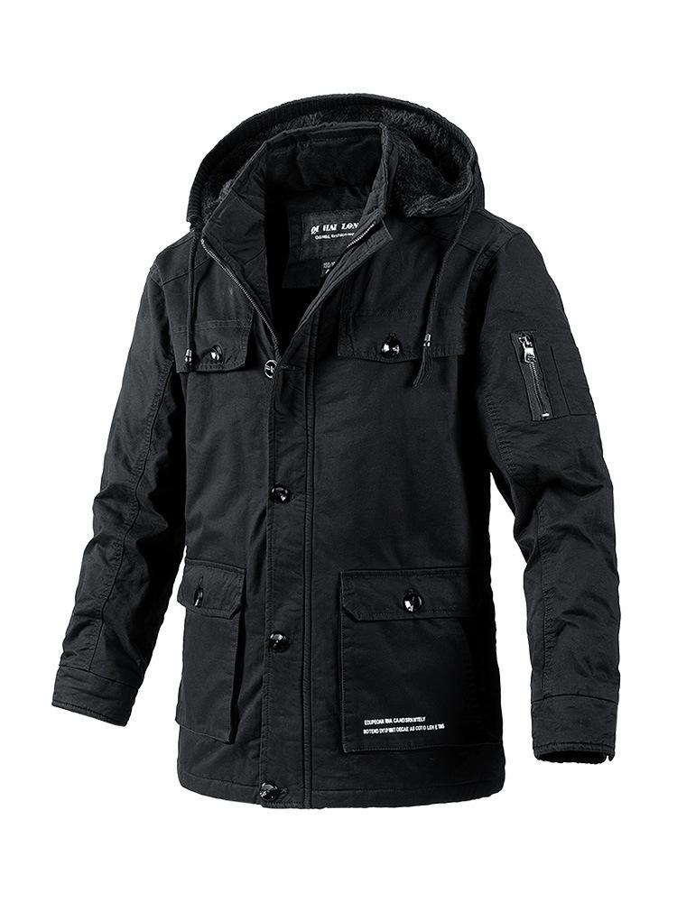 Winter Jugend Baumwolle gefütterte Jacke Herren Mittel lang schmal gewaschene Baumwolle gefütterte Jacke dicker Mantel Baumwolle gefütterte Jacke Trend Werkzeug L