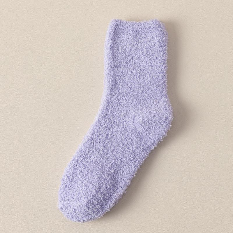 Korallenfleece-Socken, Damen Herbst- und Winterschlaf-Socken, Warme und nicht fusselnde Mittelschaft-Socken, Dicke Socken 1 pair Simple violett