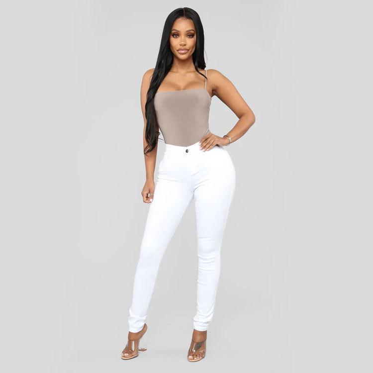 Frauen Sommer Mode Hohe Taille Stretch Denim Bleistift Bleistift Hosen L weiß