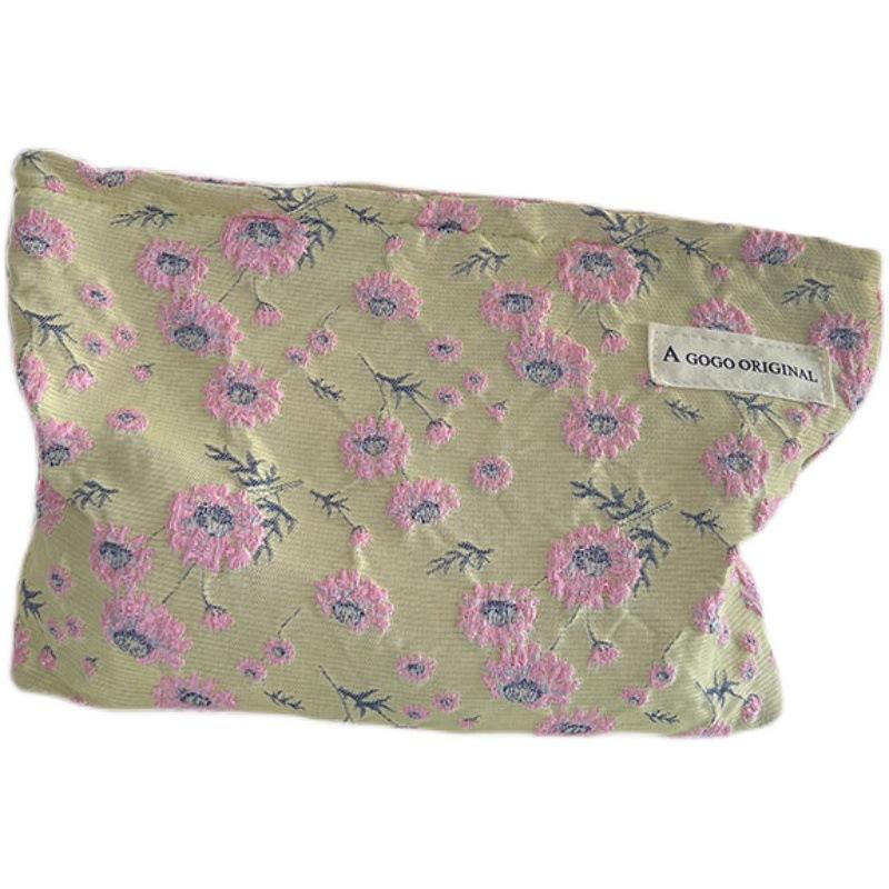 1pc Mode Relief Blumen Druck Kosmetik Tasche Leinwand Waschen Tasche Große Kapazität Frauen Reisen Kosmetik Tasche Make-Up Lagerung taschen 26*19cm