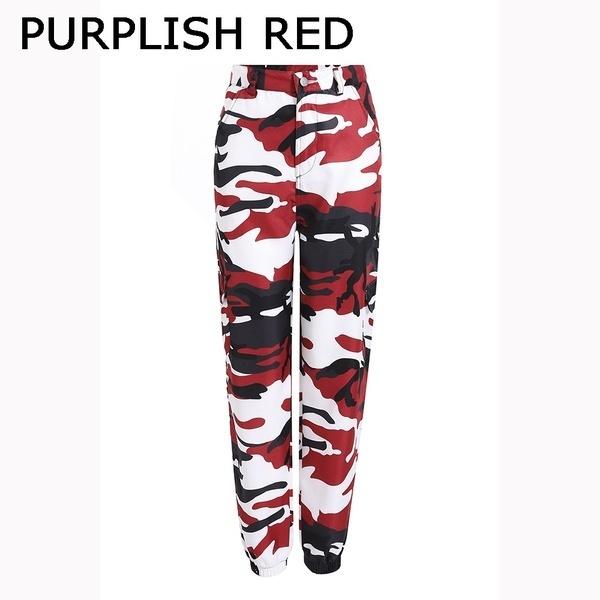 Damen High Waist Slim Cargo Camouflage Hose Plus Size Lose Hip Hop Hose Outdoor Sport Jogging Hose S-3XL L lila rot
