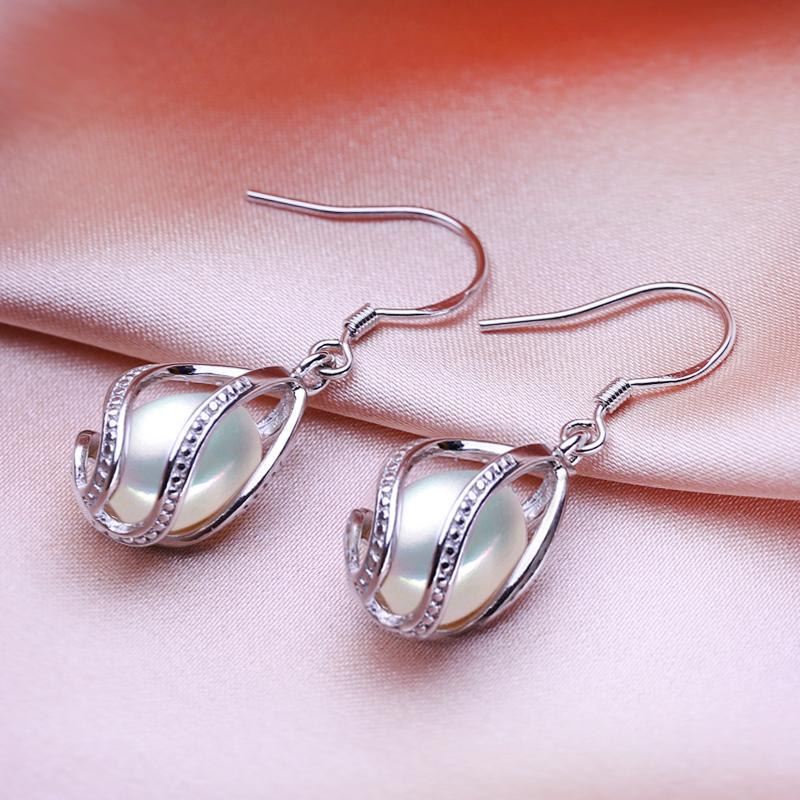 SENIKO Natürliche Süßwasser Perle Ohrringe Geometrie Design Mode Käfig Ohrringe Für Frauen Lange Ohrringe Mädchen Geschenk weiß