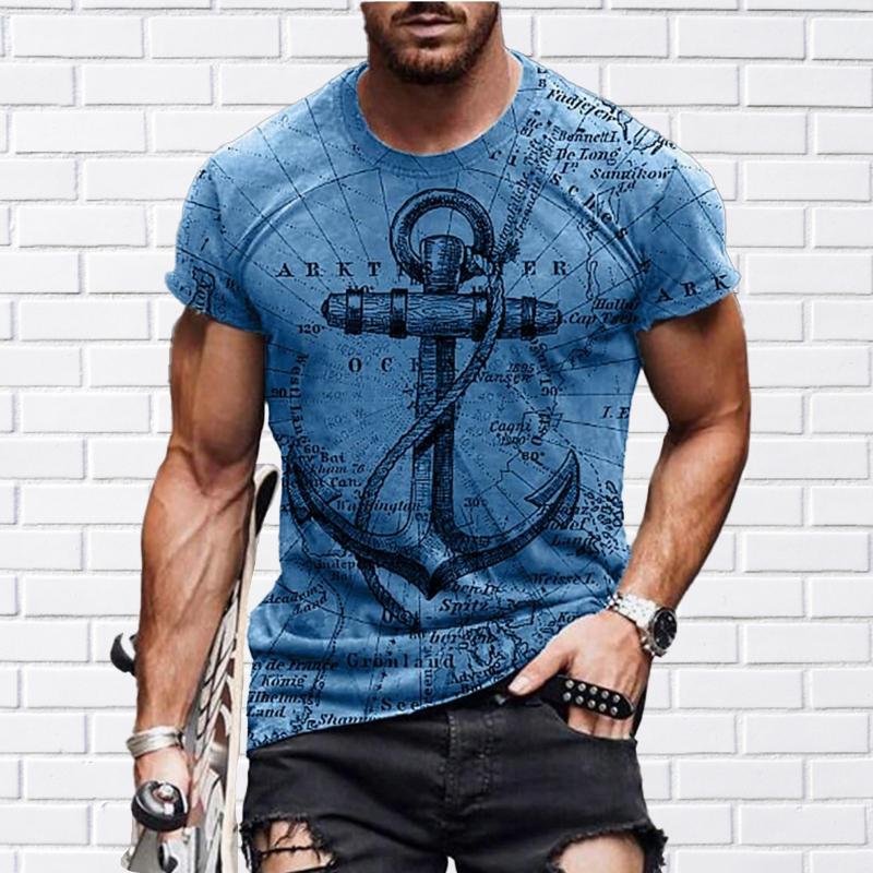 Neues Sommer-T-Shirt für Herrenmode mit Schiffsanker-Aufdruck für Herren 4XL blau