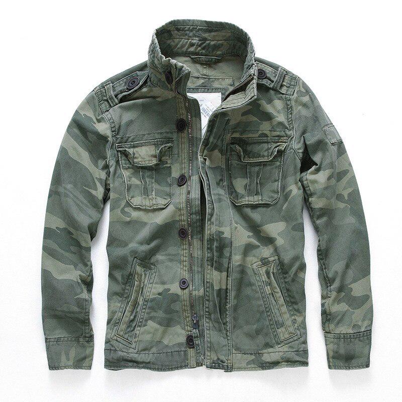 Männer Camouflage Kampf Jacken Retro Militär Tasche männer Denim Macket Outwear Mäntel Casual Männlich Baumwolle L camouflage/grün