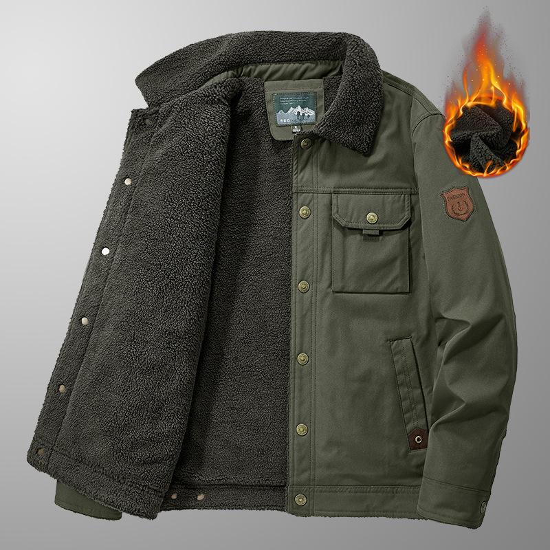 Herren Winterjacke für mittleres Alter - Dicke, samtgefütterte, lässige Arbeitskleidung für Frühling, Herbst und Winter 2XL armee grüne