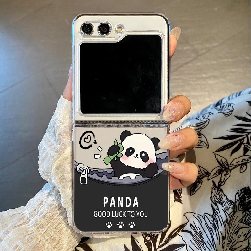 Für Samsung Galaxy Z Flip 6 5 4 3 5G Cartoon Panda Muster Transparentes Faltbares Case Für Samsung Z Flip6 Flip5 Flip4 Harte Handyhülle For Samsung Galaxy Z Flip 5