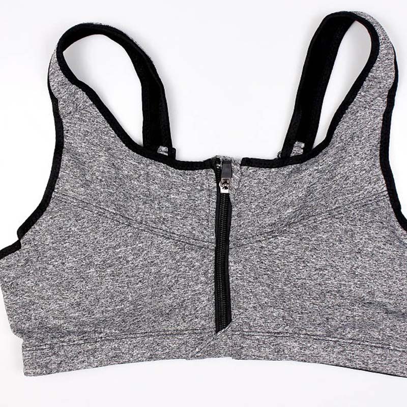 Frauen Zipper Push Up Sport Bhs Weste Unterwäsche Stoßfest Atmungsaktiv Gym Fitness Sportlich Laufen Yoga Bh Sport Tops S grau