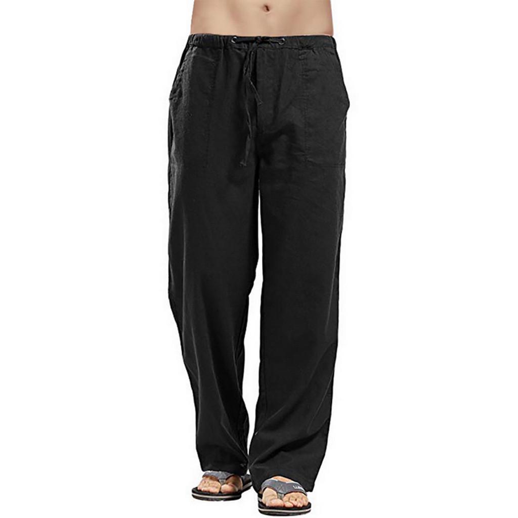Sommer Leinen Breite Männer Hosen Koreanische Hosen Oversize Bettwäsche Streetwear Männlichen Frühjahr Yoga Hosen Casual Männer Kleidung Jogginghose M schwarz
