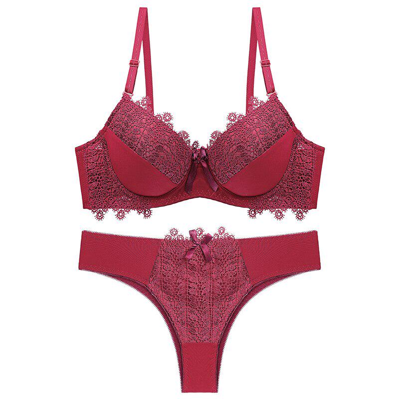 Julexy Neue 2021 sexy Spitze frauen bh set Solide Push-up Bh panty set Rot Grün Beige bh panty set 80B bordeaux