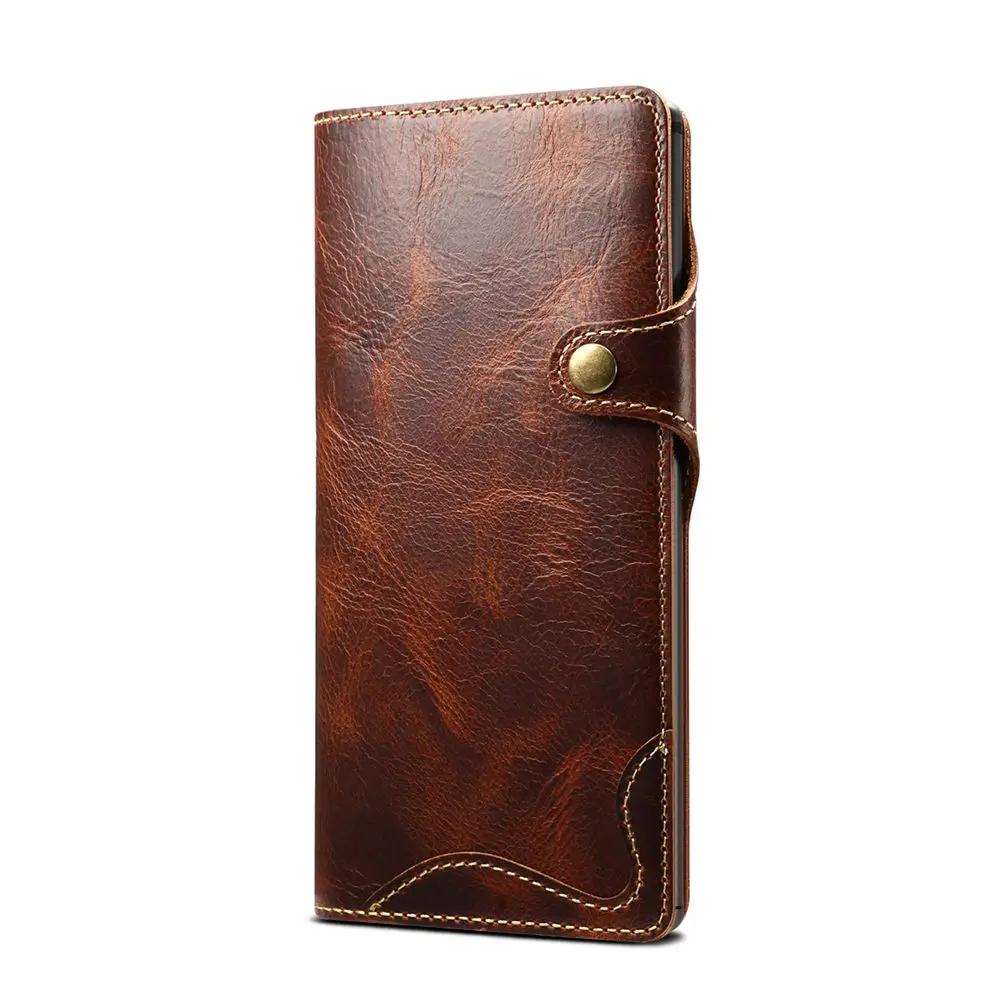 Echte Leder Flip Hülle für iPhone 17 16 15 14 Pro Max Luxus Cover Retro Geldbörse Buch Hülle iPhone16 15 Plus iPhone17 Air iPhone Air&Case & Strap dunkelbraune