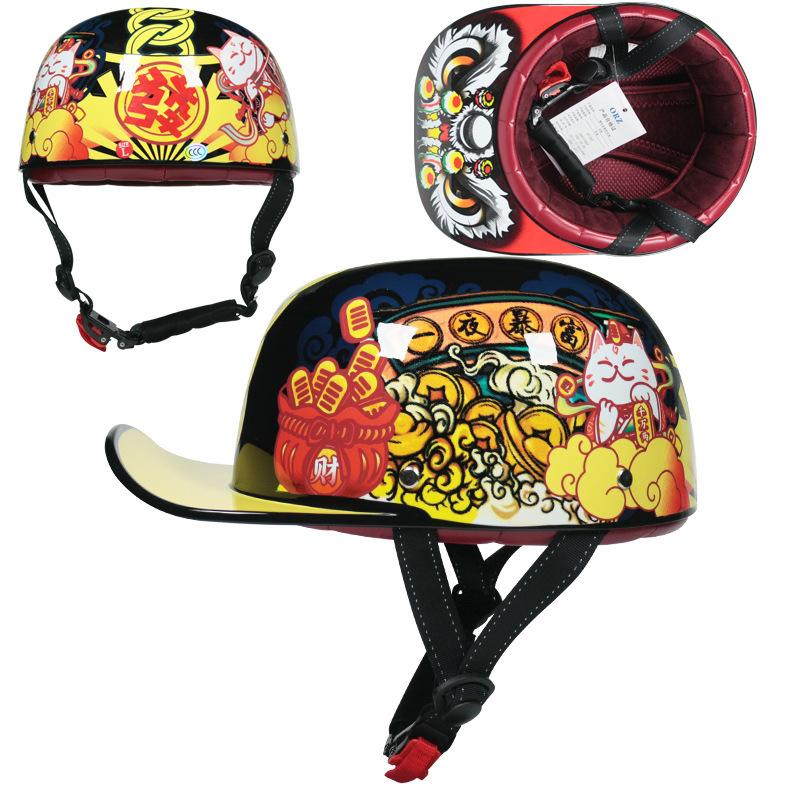 Vintage Gangster Persönlichkeit Baseballkappe Männer und Frauen bemalter Helm Schaufelhelm Kappe Helm Elektroauto Halbhelm Fahren XL(59-60) yellow