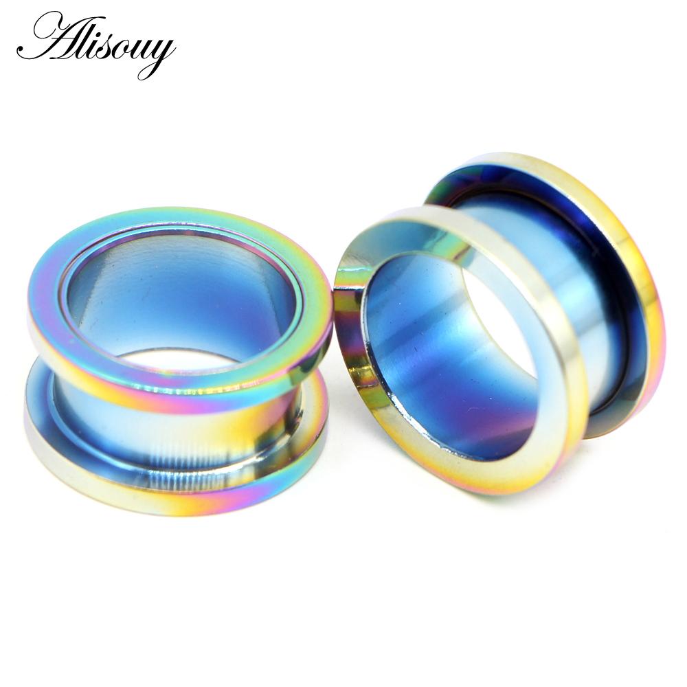 Alisouy 2 Stück 2–30 mm Ohrmessgeräte, 316L Edelstahl, Ohrtunnel, Piercing-Schmuck, Ohrdehner, Expander-Stecker und Tunnel 4mm bunt