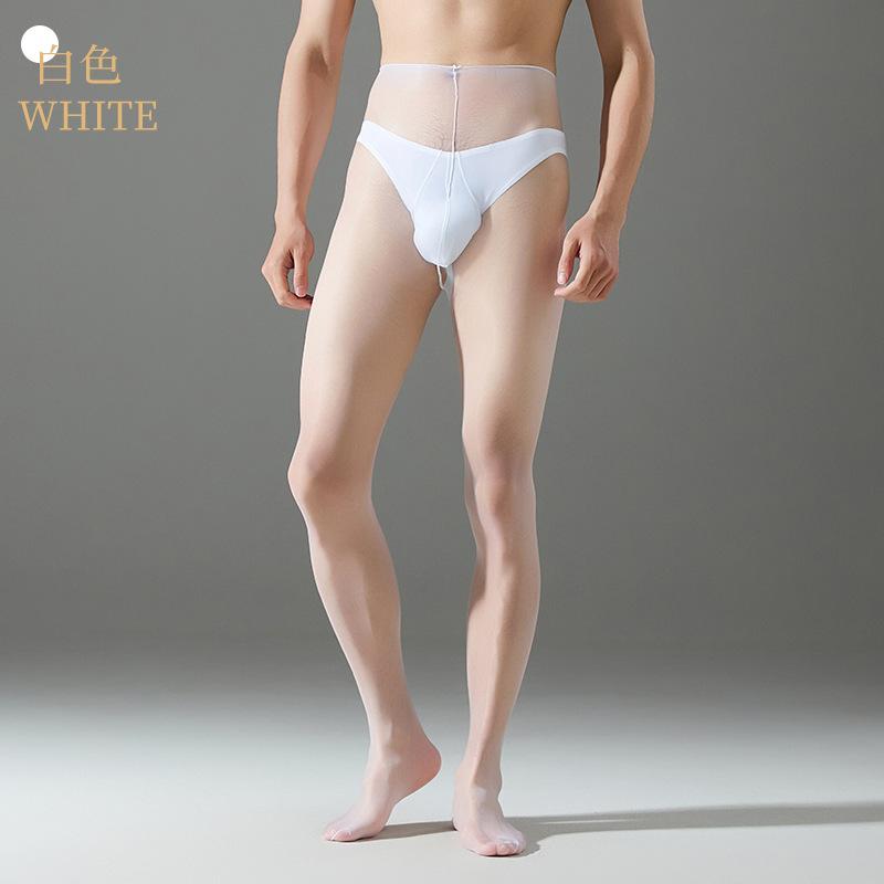 Ultradünne durchsichtige Herren-Strumpfhose Öl Glänzend Glänzend U-förmige Tasche Hülle Strumpfhose Herren Unterwäsche Sexy Strumpf High Waist Strumpfhose U Pouch gray