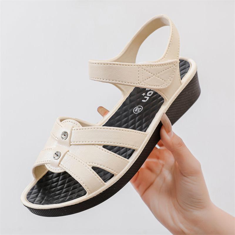 Sommer Damen Sandalen rutschfeste Slope Heel Dicke Sohle Mutter Schuhe Strand Sandalen Römersandalen 37 beige