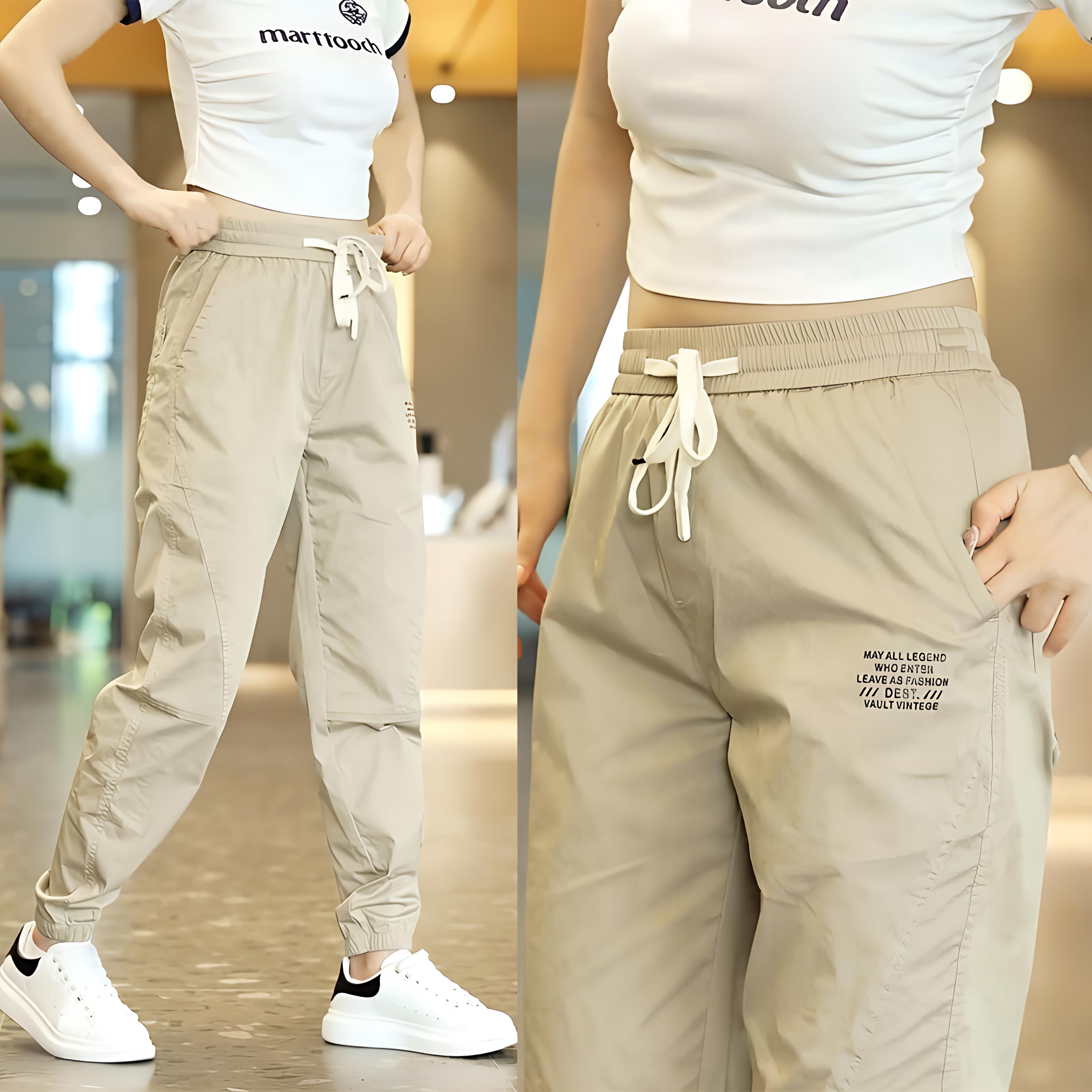 Eine Nummer größer bestellen Sport Eisseide Freizeithose Damen Locker Sommer Dünn Schnelltrocknende Hose Neu Sport Dreiviertelhose M khaki