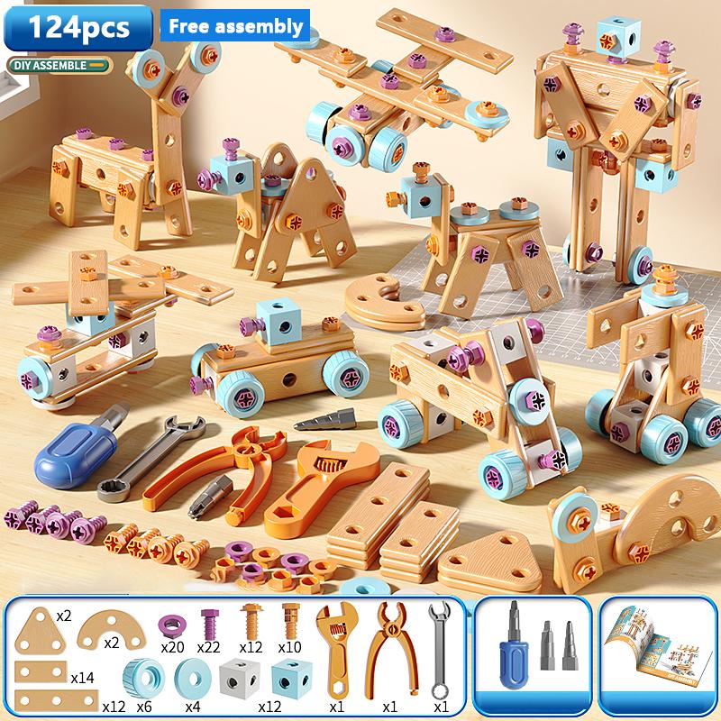 DIY Mutter Hand Demontage Montage Puzzle Simuliertes Schrauben Werkzeugkasten Frühe Bildung Kinderspielzeug Form Einsteckblöcke Spielzeug für Jungen white