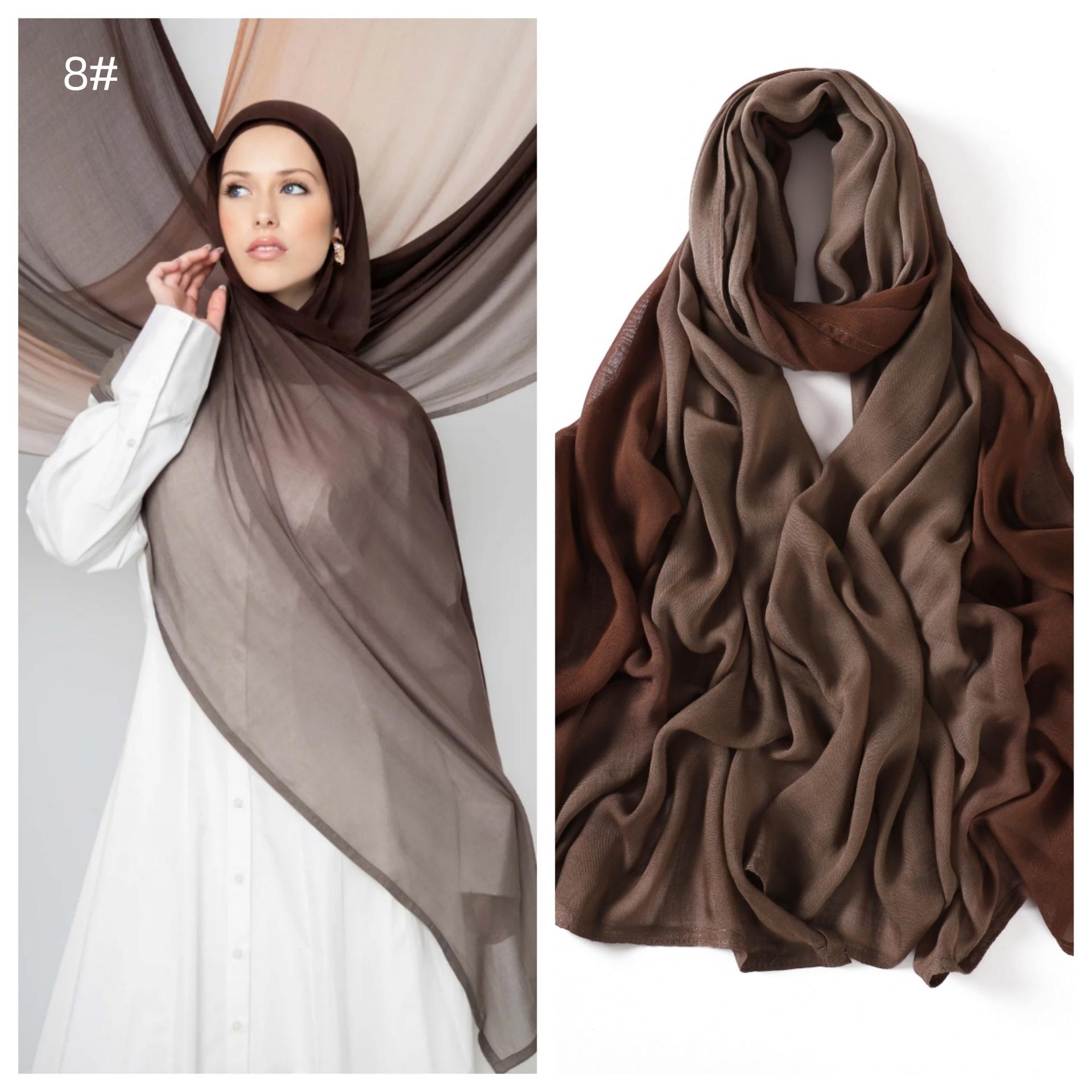 10Farben Hochwertiger Damen Farbverlauf Baumwolle Modal Rayon Hijab Schal Damen Ramadan Wickeltücher Schals Muslimisches Stirnband Islamische Schals gray