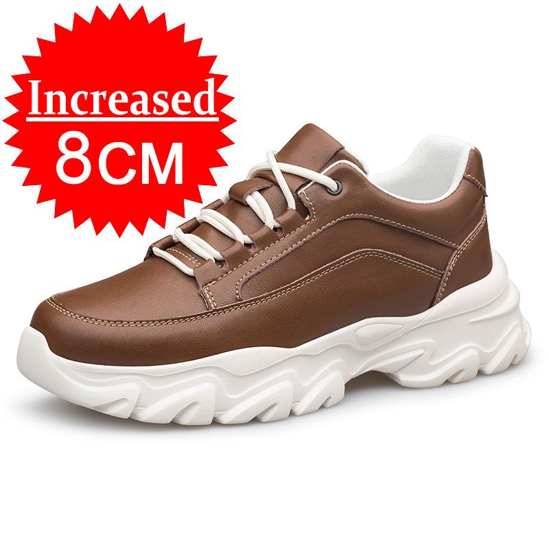Herren Sneakers aus echtem Leder mit Erhöhung, unsichtbar, atmungsaktiv, 6/8 cm, lässige Sneakers für Herren, Board-Tennisschuhe 43