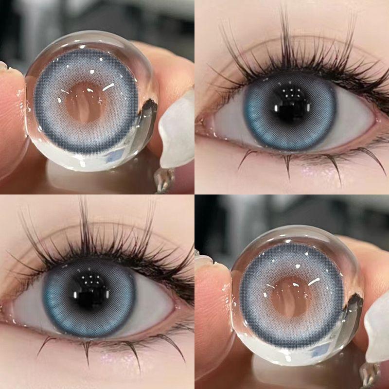 Millcreek blaue Kontaktlinsen 2 Stück (1 Paar) Augenkosmetik, farbige Kontaktlinsen, 14,5 mm, Puppenaugen, weiche, angenehme, leuchtend blaue Kontaktlinsen, 1 Jahr Gebrauch azurblau