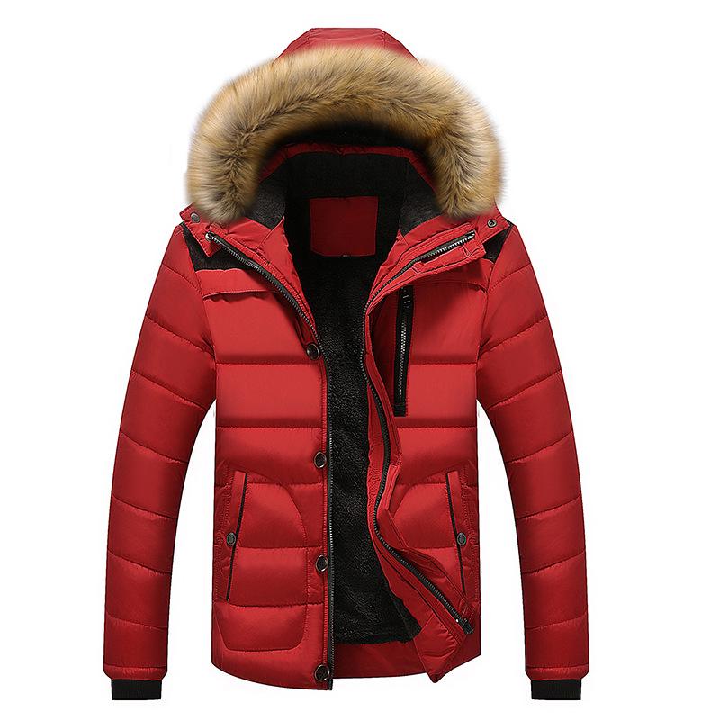 Warmer Mantel Oberbekleidung Dicke Winter Neue Männer Warme Jacke Mäntel Pelzkragen Mit Kapuze Parka Daunenjacken M rot
