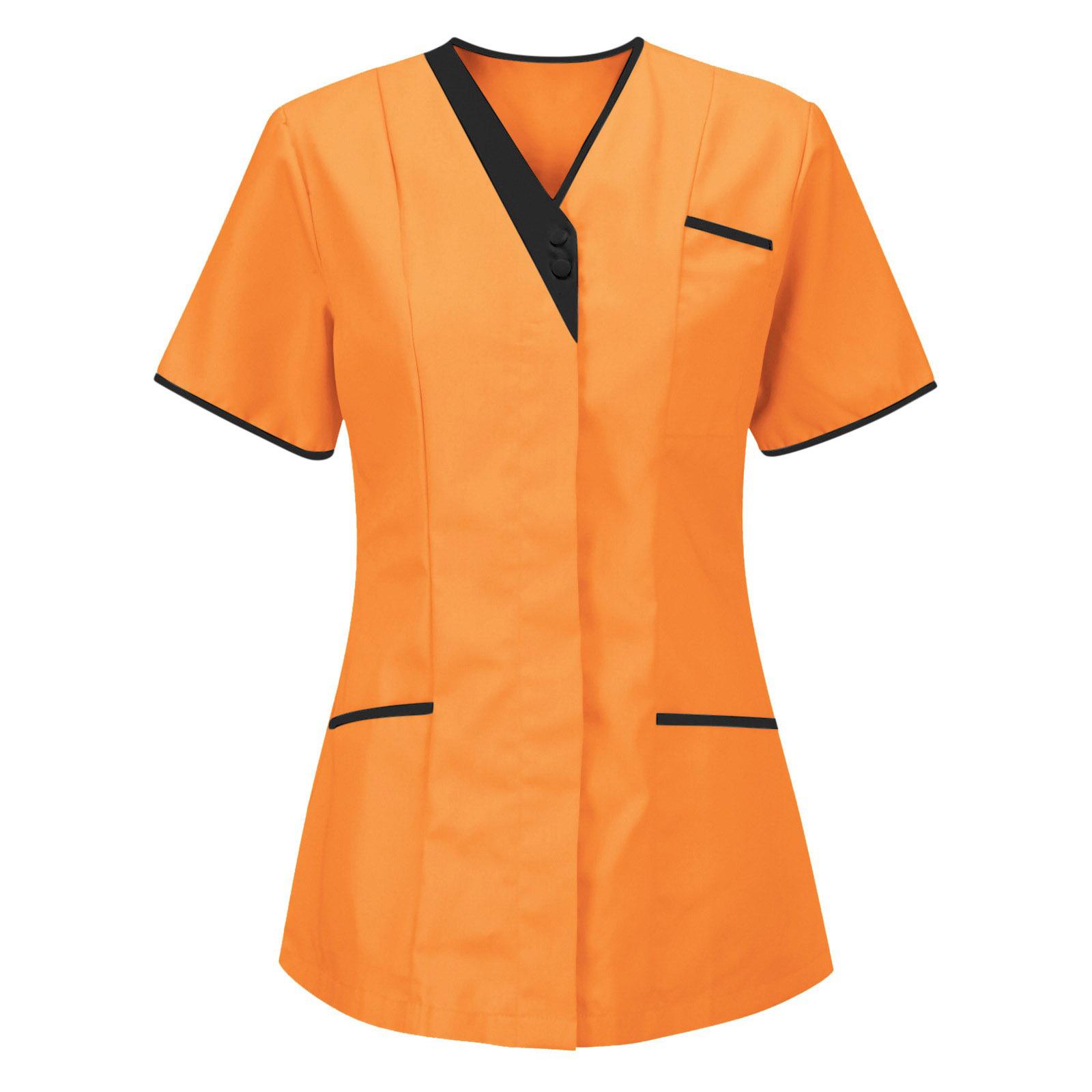 Schönheitssalon Arbeitskleidung Arzt Kurzarm Oberteil V-Ausschnitt Krankenschwester Uniform Einfarbiges Oberteil XL orange