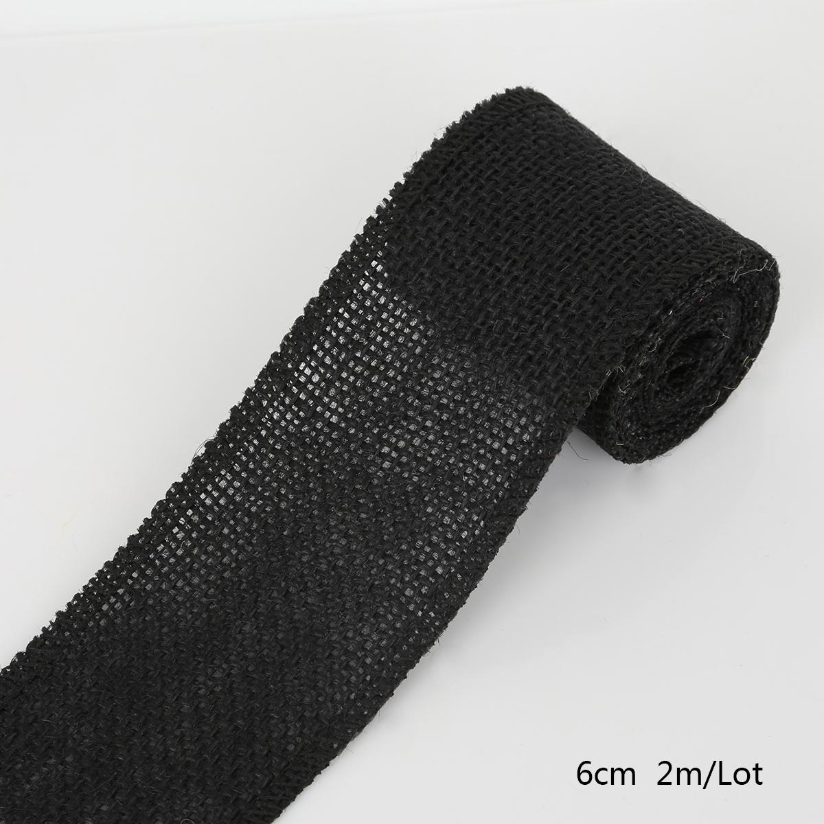 2 Meter buntes natürliches Jute-Sackleinen-Band, Jute-Stoffrolle, hessisches Band, Borte, Band, rustikale Hochzeit, Party-Dekoration schwarz