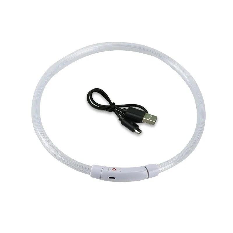 LED-Hundehalsband, leuchtendes USB-Hundehalsband für Katzen, 3 Modi, LED-Licht, leuchtendes Verlustpräventions-LED-Halsband für Hunde, Haustier-Hundezubehör 50CM weiß