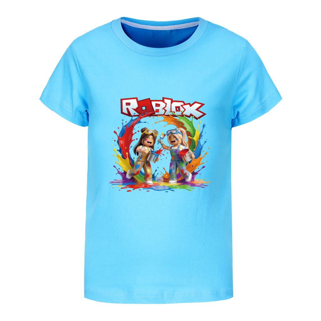 5577 Kinder Freizeit Roblox Print Kurzarm T-Shirt Oberteil 100cm hellblaue