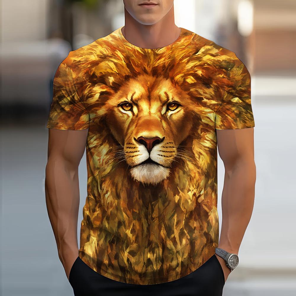 Löwe Tiermuster 3D-Druck T-Shirts Herren Streetwear Hip Hop Kurzarm T-Shirt Übergroße T-Shirts Harajuku Y2k Oberteile Kinderbekleidung S orange