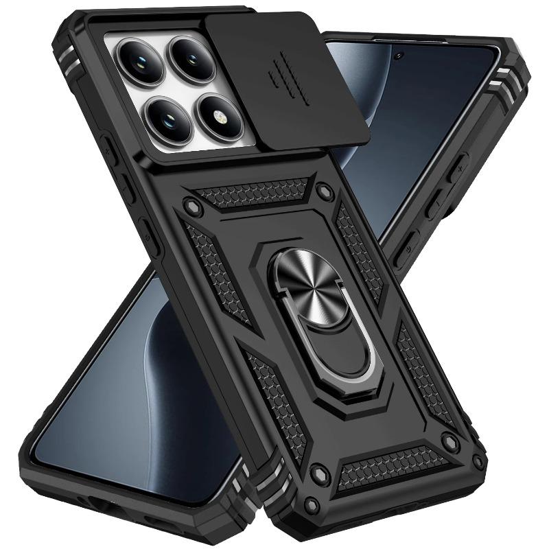 Slide-Kamera-Hülle für Xiaomi Mi 14T Pro Magnetischer Autoringhalter Rüstung Stoßfeste Silikon-Harttelefonabdeckung für Xiaomi Mi 14 T 13T 12T 11T 10T Pro For Xiaomi 13T Pro schwarz