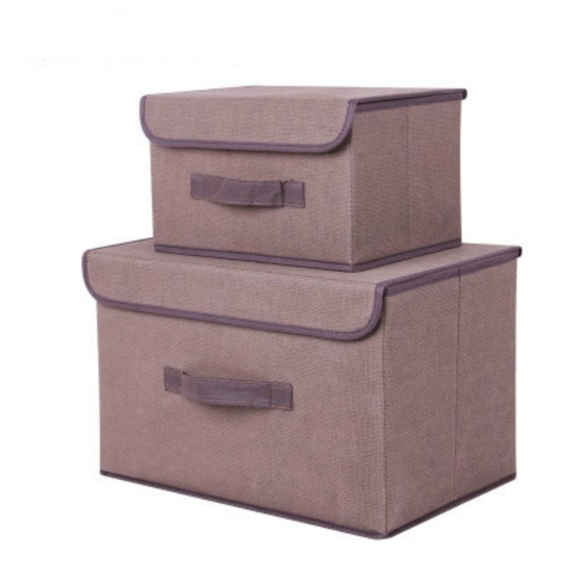 Hochwertige Home-Organizer-Box, 2 Stück/Set, Leinen-Aufbewahrungsbox für Kosmetik, Schreibwaren, Kleidung kaffeebraun