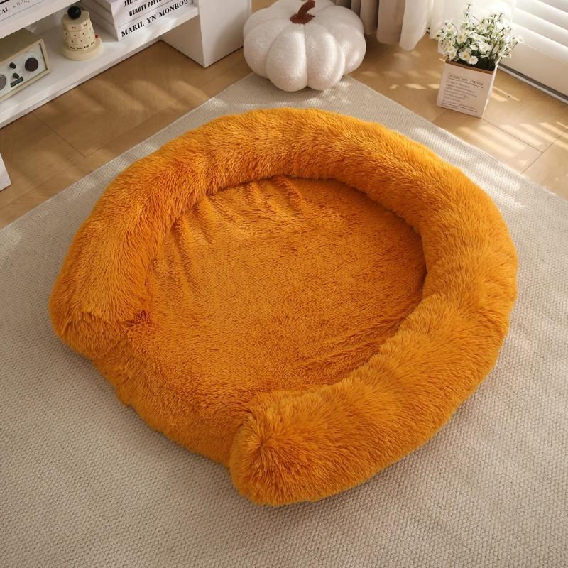 Neues rundes Plüsch-Haustierbett, winterwarm, mit langem Fell, Hund-Katzen-Bett, gemütliche weiche Schlafmatte, Kissen für kleine und mittelgroße Hunde, Katzen, Welpen, Kätzchen, Heimzubehör 60CM orange