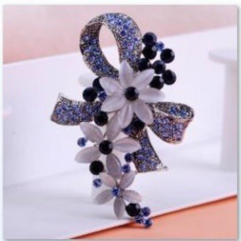 Vintage türkische Broschen Blumen-Bowknot-Brosche für Frauen, Schal, simulierte Opale, Antik-Silber-Farbe, Hijab-Anstecknadeln blau