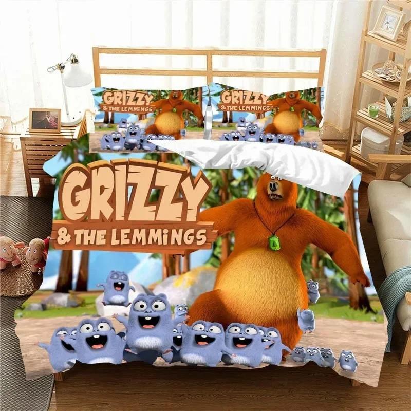 3D G-Grizzy und die Lemminge Bettwäsche-Set, Bettbezug, Tröster, Bett, Einzelbett, Zwillingsbett, Vollbett, Queensize-Bett, Jugend, Kinder, Mädchen, Jungen, Geschenk, Bettlaken EU Single 135x200cm